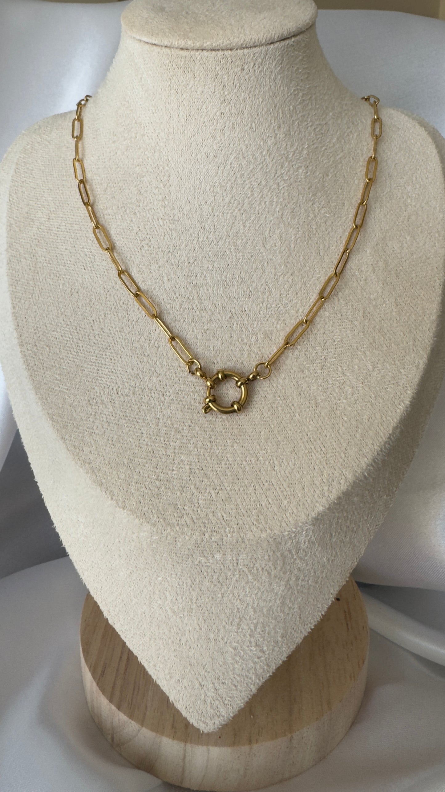 Colar com fecho Frontal em Aço Dourado