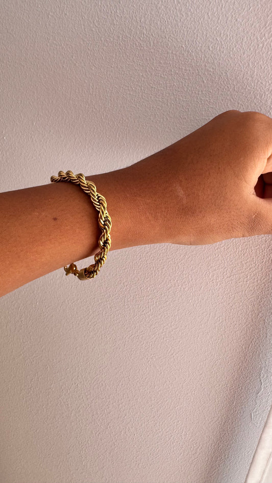Pulseira cordão baiano dourado em aço inoxidável 6mm
