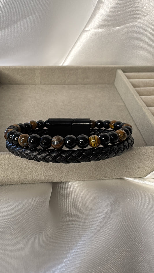 Pulseira Masculina com esferas olho de Tigre 19cm