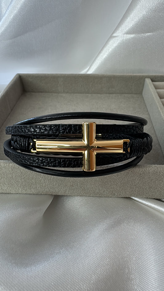 Pulseira Masculina Cruz Dourada 21 cm