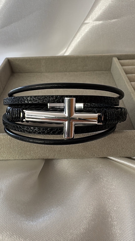 Pulseira Masculina Cruz prata 21cm