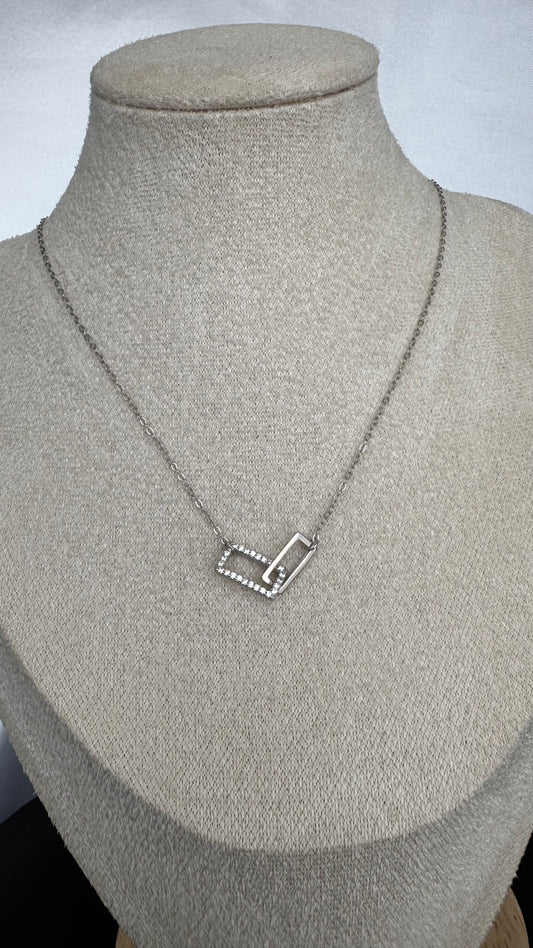 Colar Elos Retangulares Com Zirconias PRATA 925