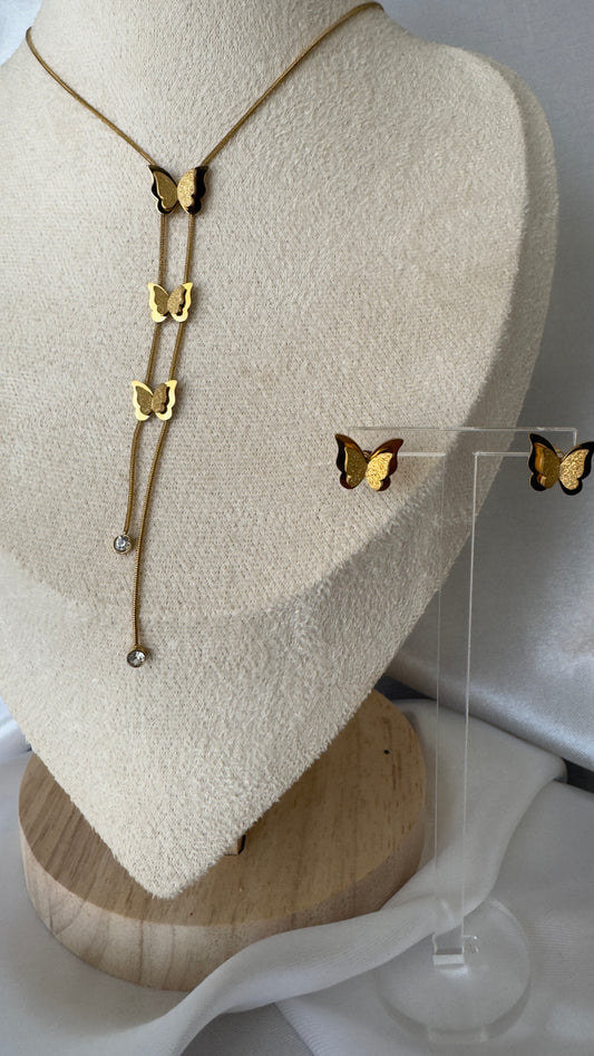 Conjunto Borboleta em Aço Dourado