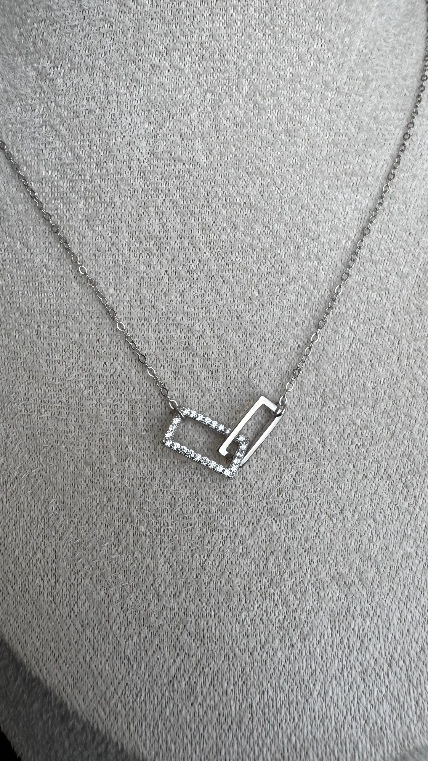 Colar Elos Retangulares Com Zirconias PRATA 925