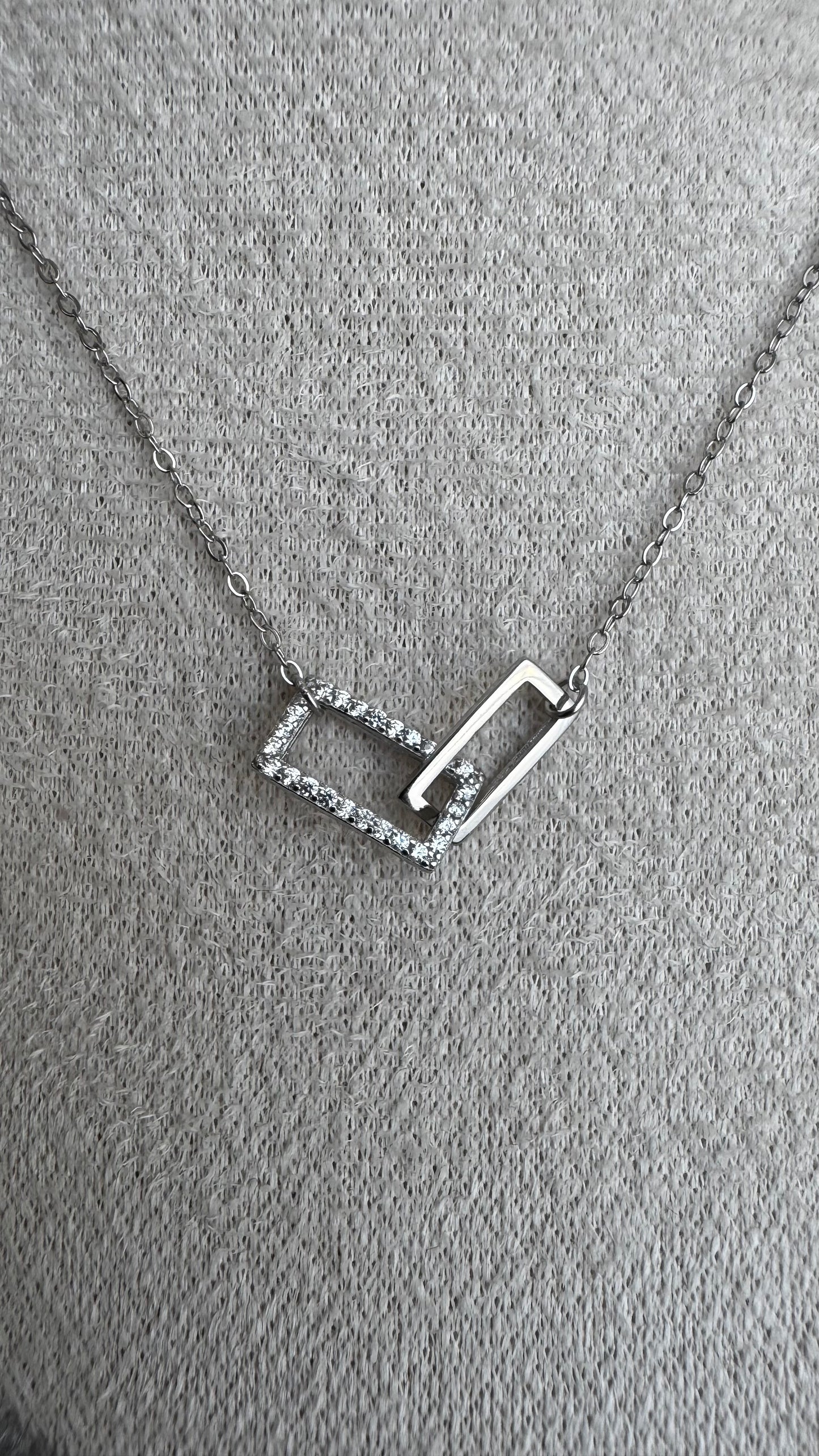 Colar Elos Retangulares Com Zirconias PRATA 925